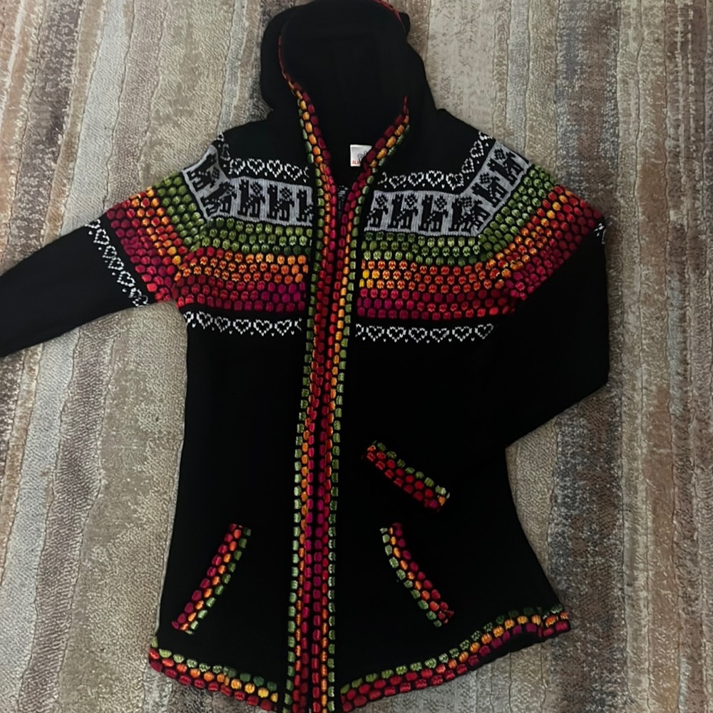 Women’s Handmade Alpaca Zip Up Hoodie Sweater MEDIUM NWOT